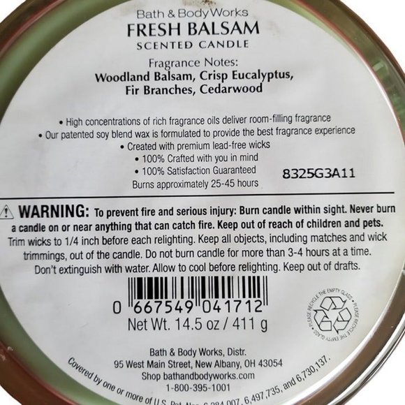 Exclusive Bath & Body‎ Works 3 Wick Candle Scent FRESH BALSAM, 14.5 OZ - Picture 2 of 2